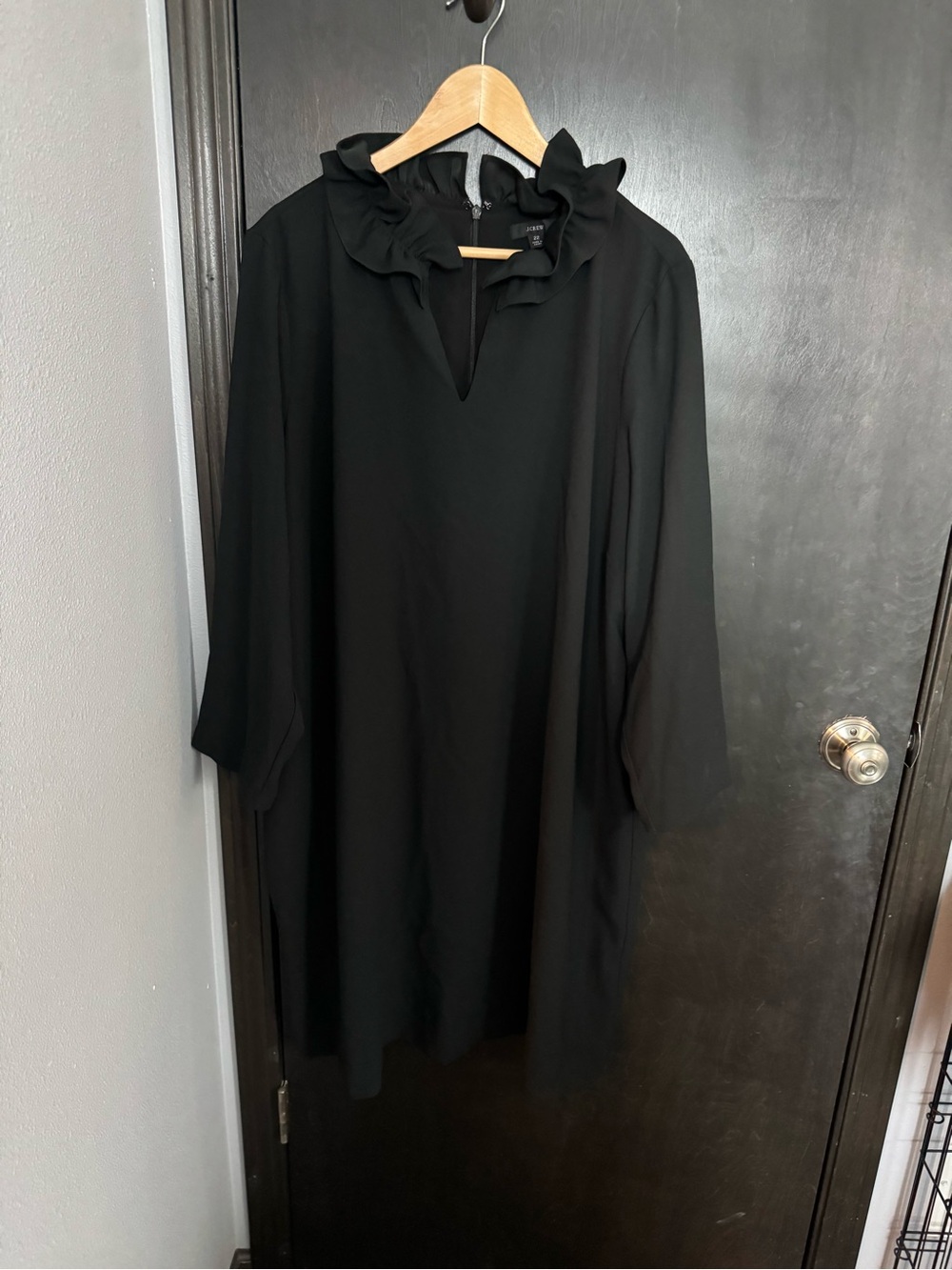 J.Crew Black Ruffle-Neck Shift Dress